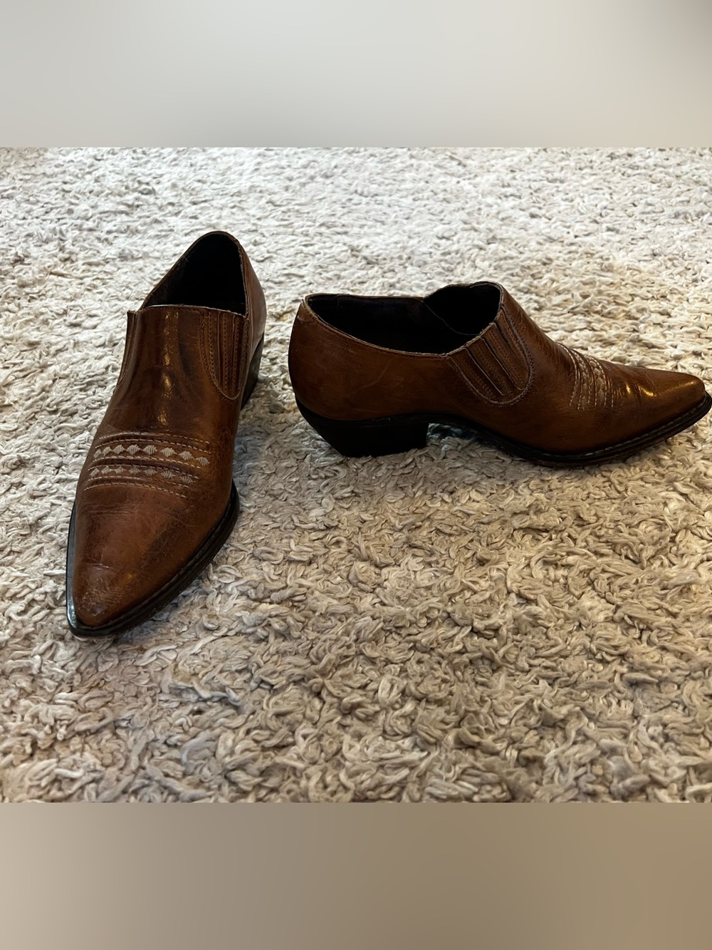 Guess Brown Leather Slip-On Western Cowboy Boots